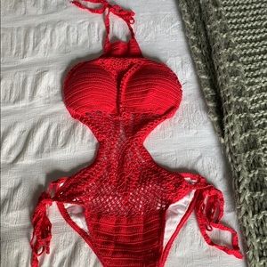 High neck one piece bathing suit